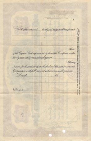 1925 Durant Motors Inc. Stock Certificate (Back)